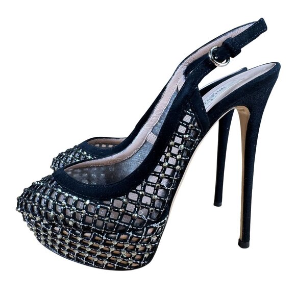 Valentino Garavani Crystal Strass Mesh Platform Slingback Heels Stilettos EU 38 - Picture 5 of 10